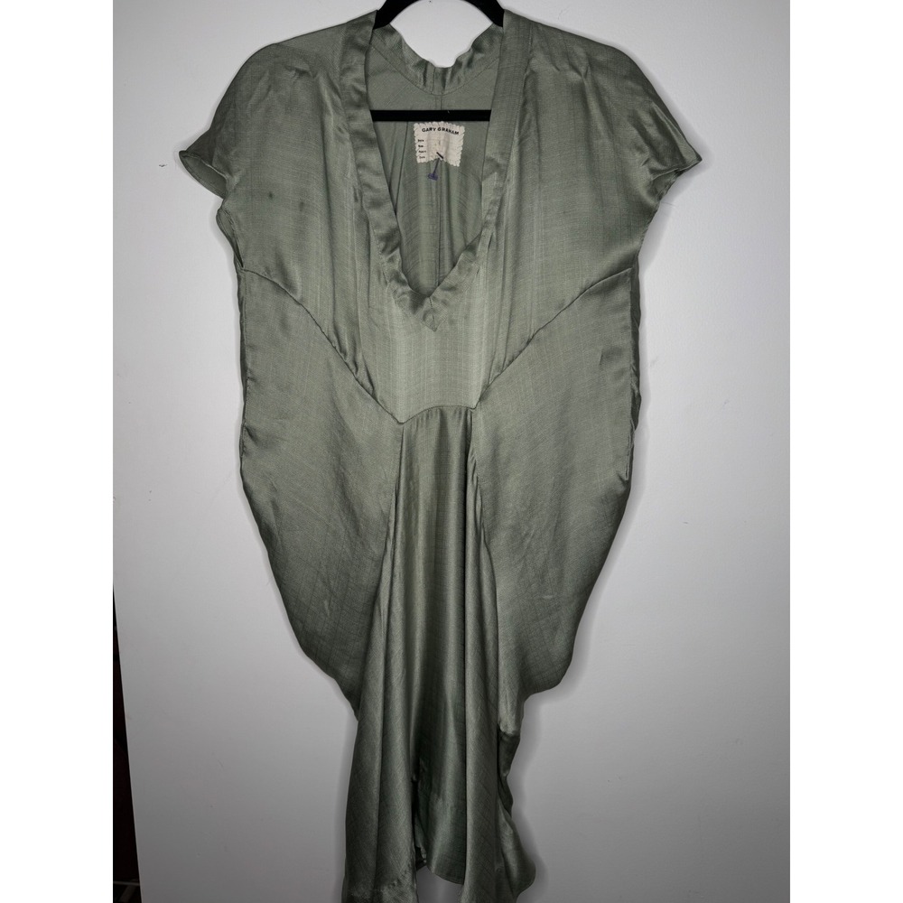 Gary Graham Sage Green Draped V-Neck Avant-Garde Cocoon Dress Size 4